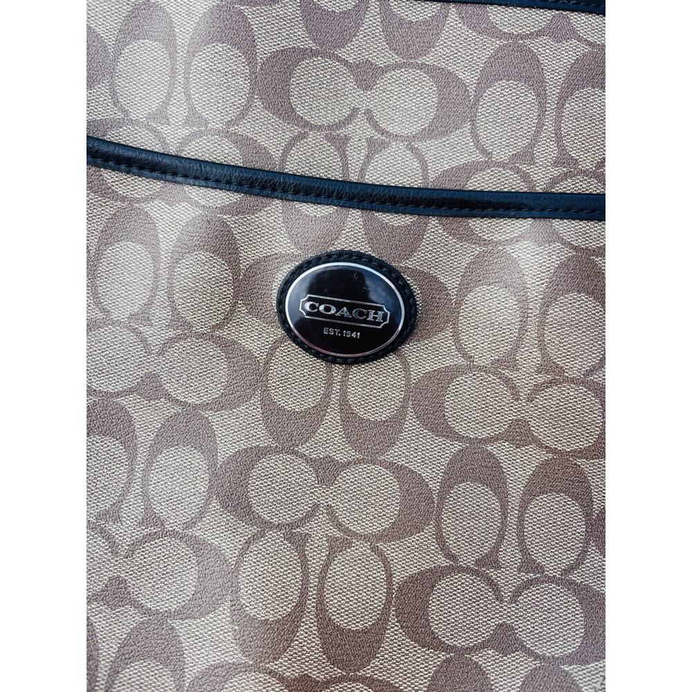 COACH Signature Logo Shoulder Bag Women's Brown Coated Canvas Leather Bag $399 - Picture 3 of 10